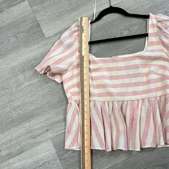 Zara pink striped linen ruffle blouse Size large - Picture 9 of 9